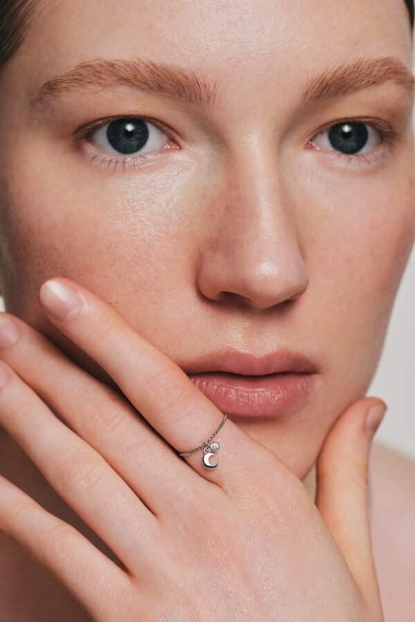 Rings Moon Charm Ring, diamonds, white gold with modern design available now