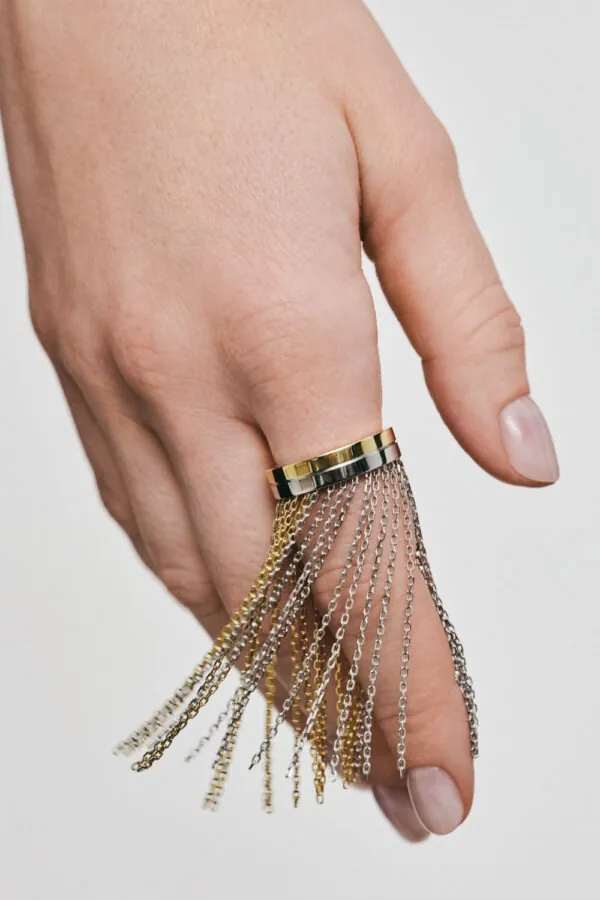 Rings Long Chainfall Ring, white/yellow gold with luxury craftsmanship from Guzema