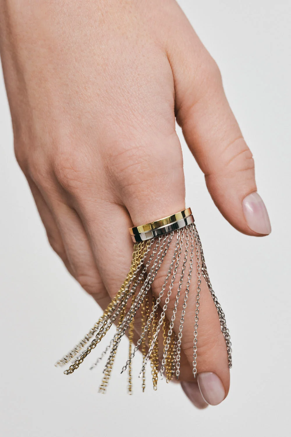 Rings Long Chainfall Ring, white/yellow gold with luxury craftsmanship from Guzema