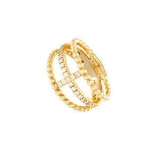 Cross Ring, diamonds, yellow gold