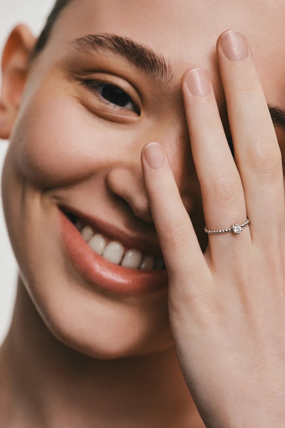 Rings Solo Diamond Beaded Ring, white gold with modern design available now