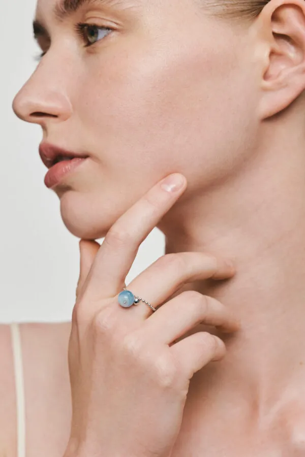 Rings Celestial Blue Charm Ring, white gold with luxury craftsmanship from Guzema