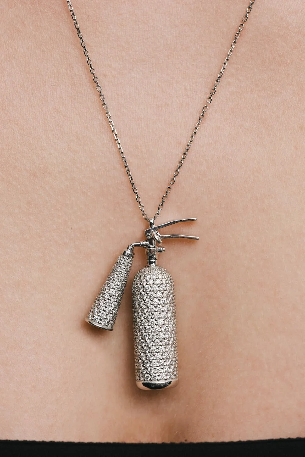 Custom Necklaces Bold Extinguisher Pendant, with diamonds, white gold for a luxurious style