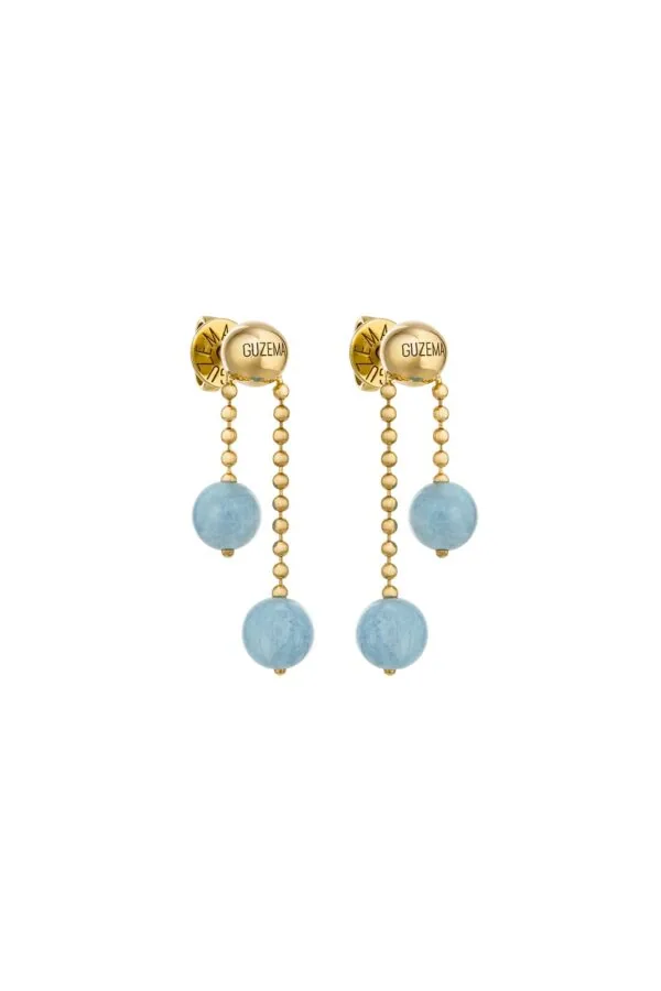 Earrings Celestial Blue Duo Drop Earrings, yellow gold with timeless design by Guzema