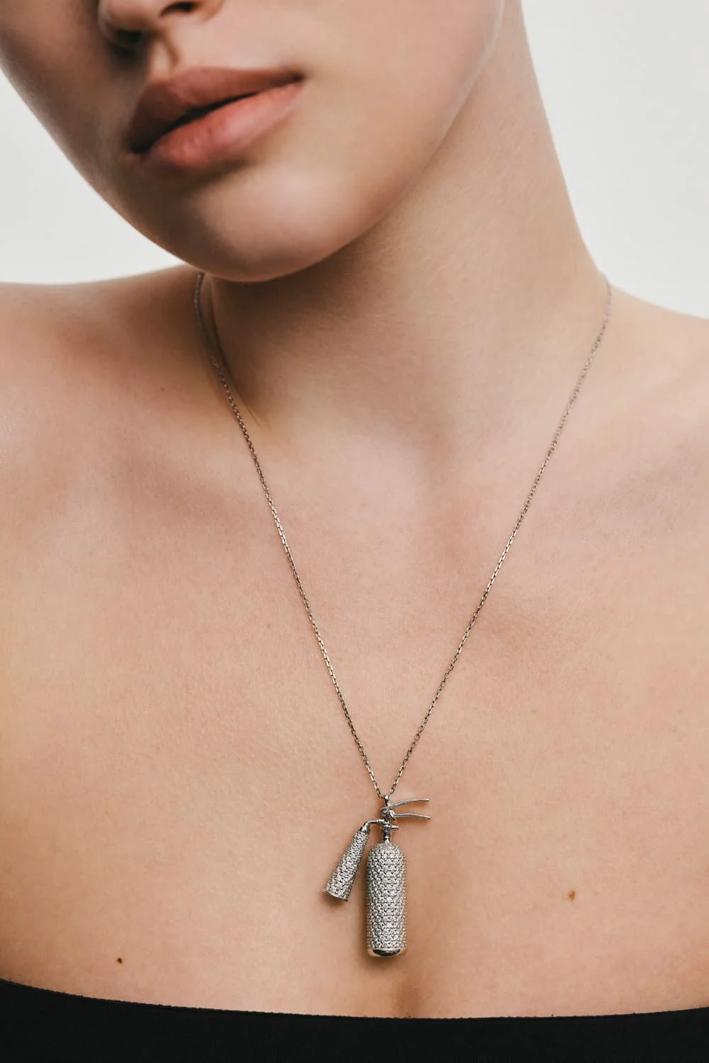 Custom Necklaces Bold Extinguisher Pendant, with diamonds, white gold for a luxurious style