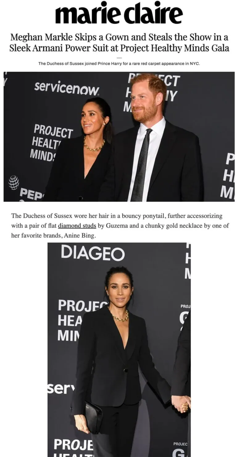 Meghan Markle Skips a Gown and Steals the Show in a Sleek Armani Power Suit at Project Healthy Minds Gala