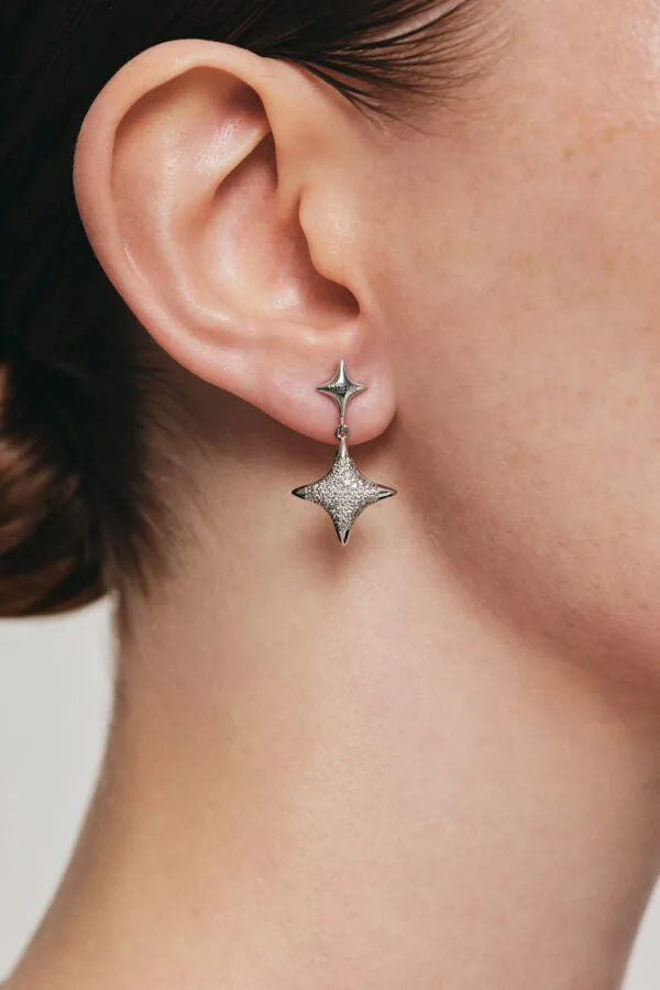 Earrings Star Drop Earrings, diamonds, white gold for a unique and sophisticated look