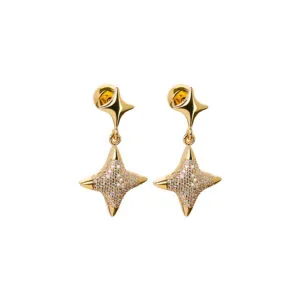 Star Drop Earrings, diamonds, yellow gold
