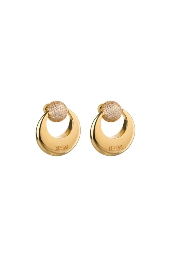 Earrings Moon and Sun Stud Earrings, diamonds, yellow gold for a unique and sophisticated look