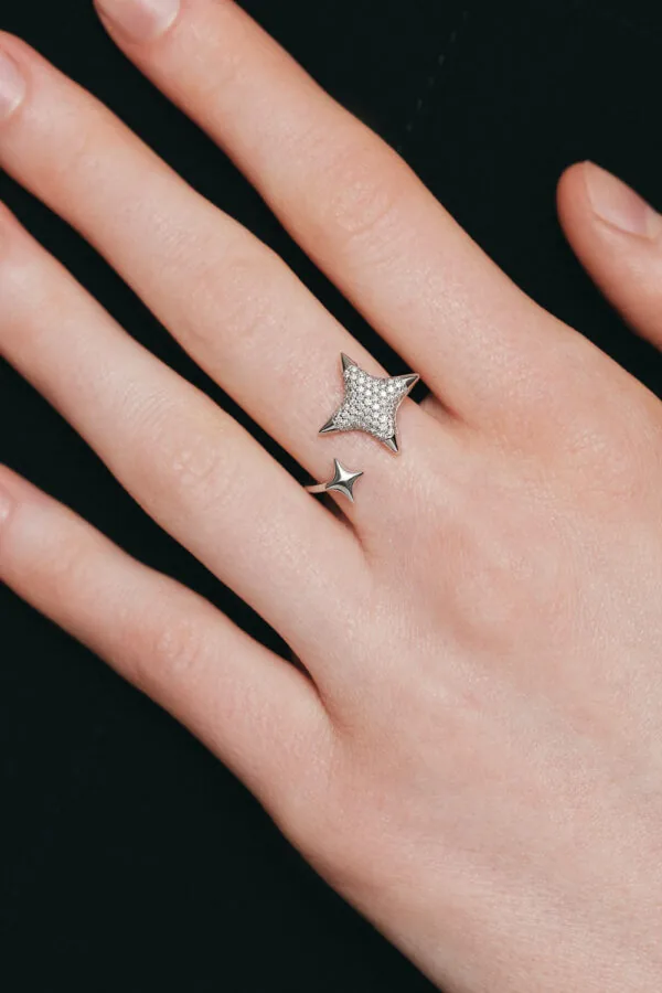 Rings Star Ring, diamonds, white gold with modern design available now