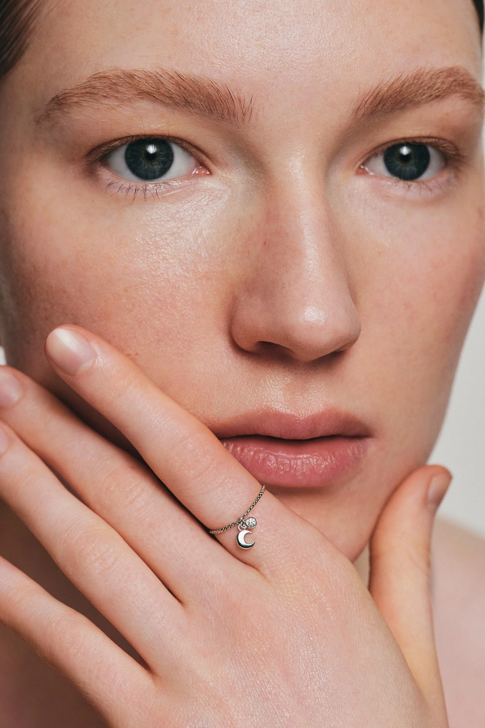 Rings Moon Charm Ring, diamonds, white gold with modern design available now