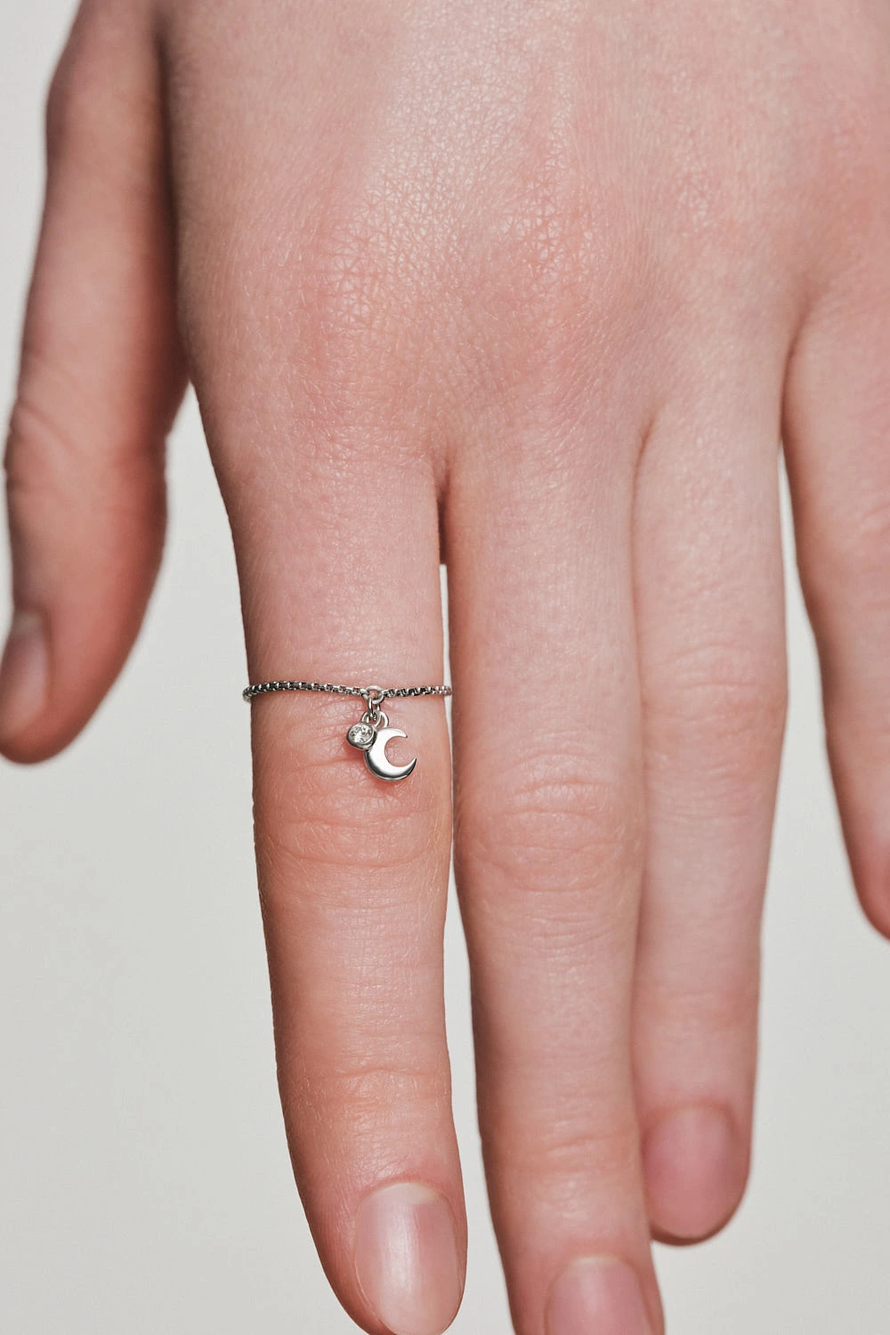 Rings Moon Charm Ring, diamonds, white gold with modern design available now
