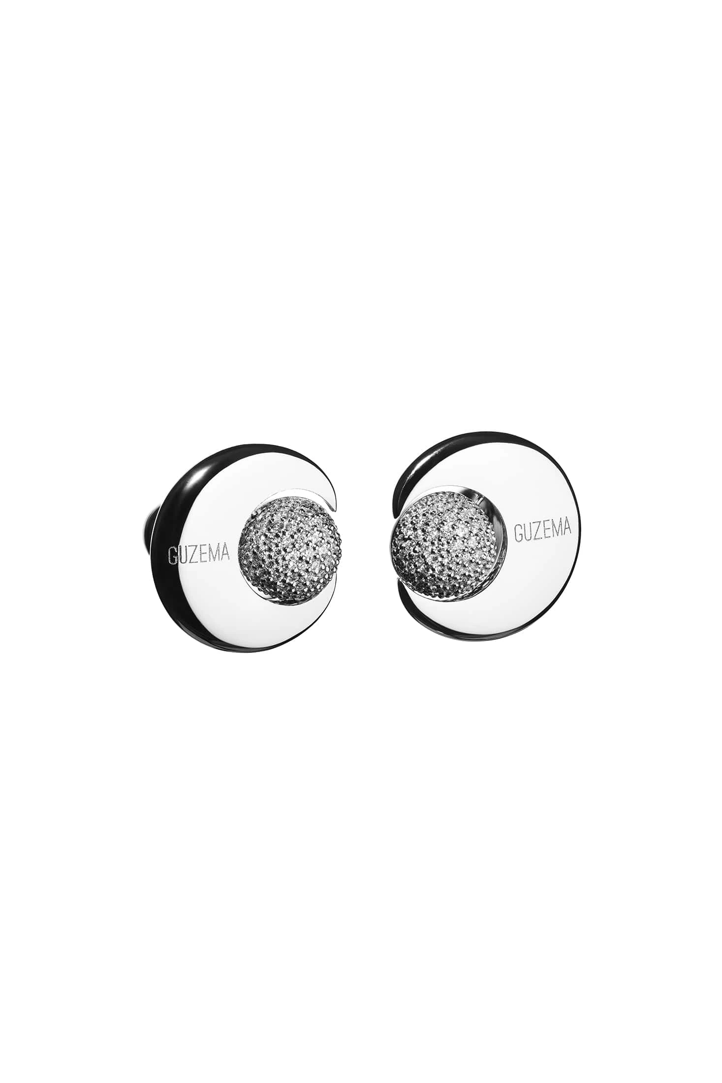Earrings Moon and Sun Stud Earrings, diamonds, white gold with timeless design by Guzema