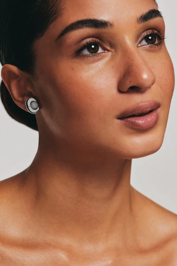 Earrings Moon and Sun Stud Earrings, diamonds, white gold with timeless design by Guzema