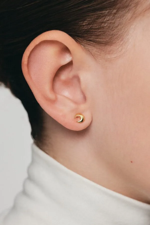 Earrings Mini Moon Stud Earrings, yellow gold for a unique and sophisticated look